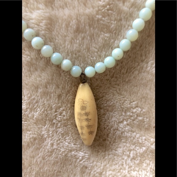 Amazonite and bone carved sea turtle necklace. - Picture 3 of 5